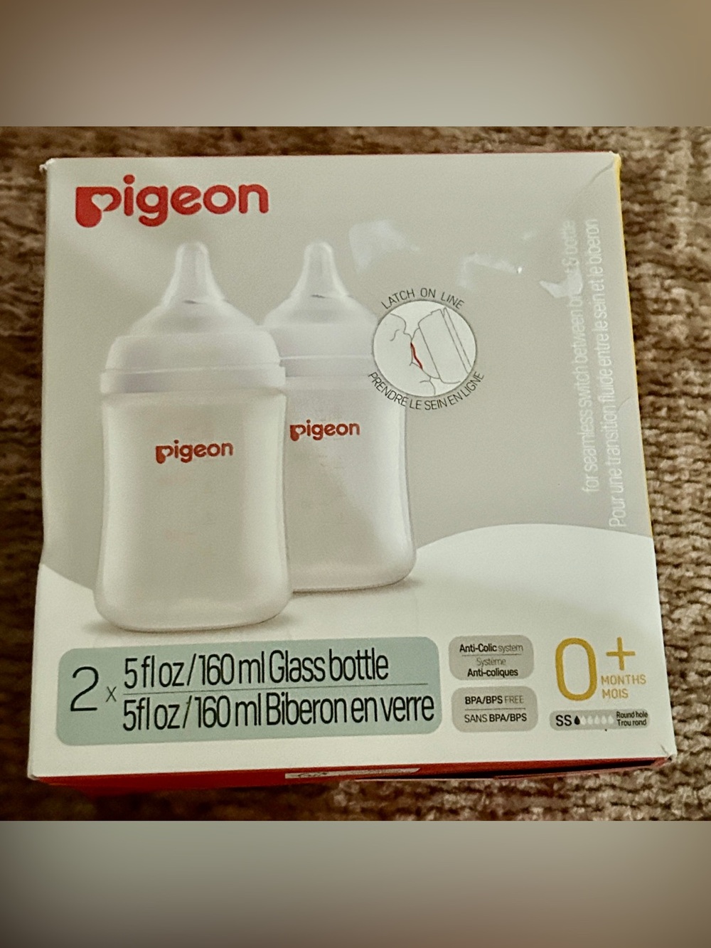 Pigeon Wide Neck Glass Baby Bottles – 5oz / 160ml (2-Pack, 0+ Months) NEW